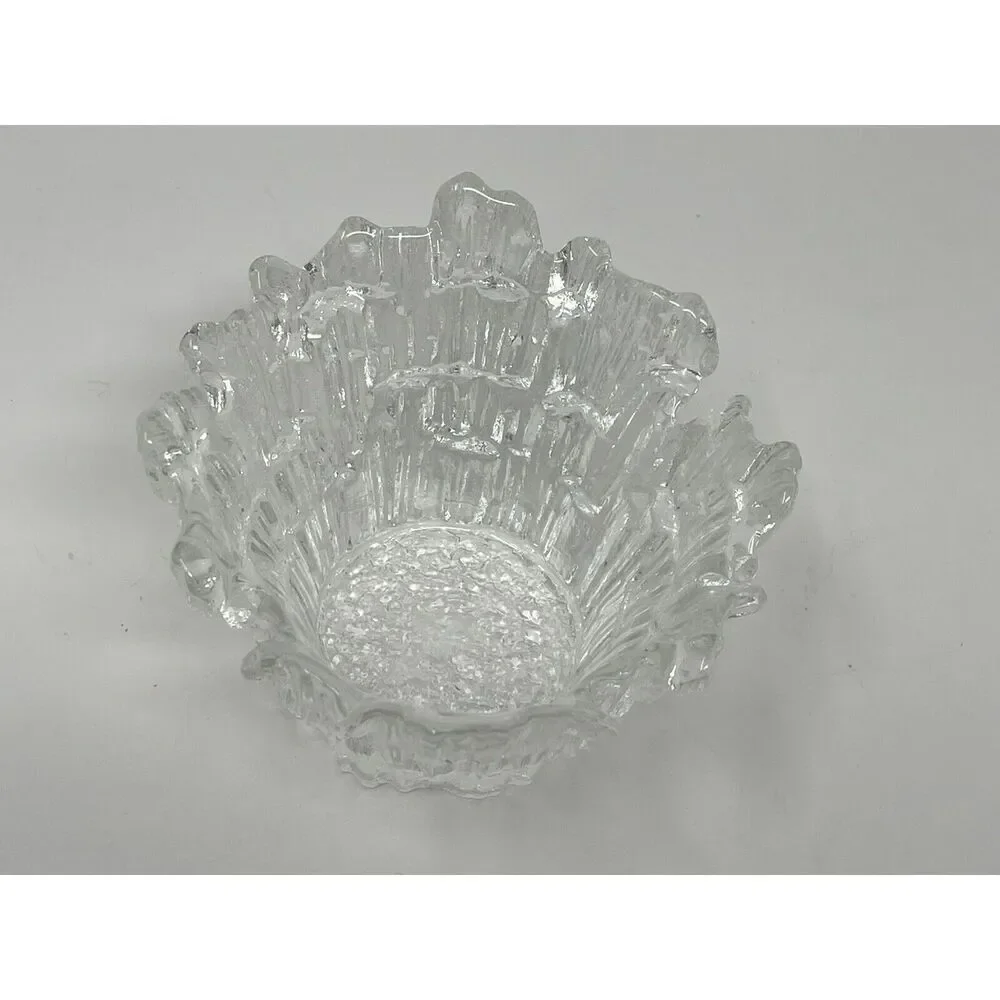 Vintage Dalzell Viking Glass Ice Icicle Clear Glimmer Votive Candle Holder MCM
